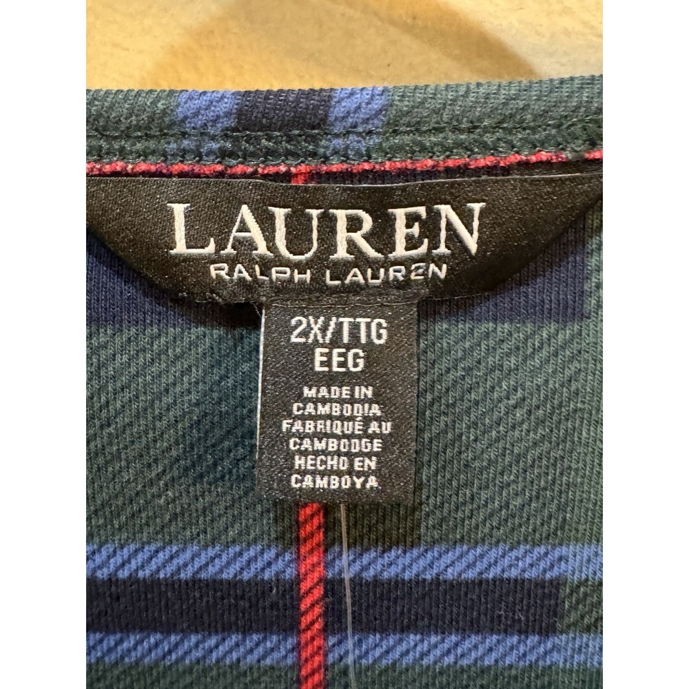 Lauren Ralph Lauren Plaid Stretch Long Sleeve Tee In Green Blue & Red Size 2X - Picture 4 of 9